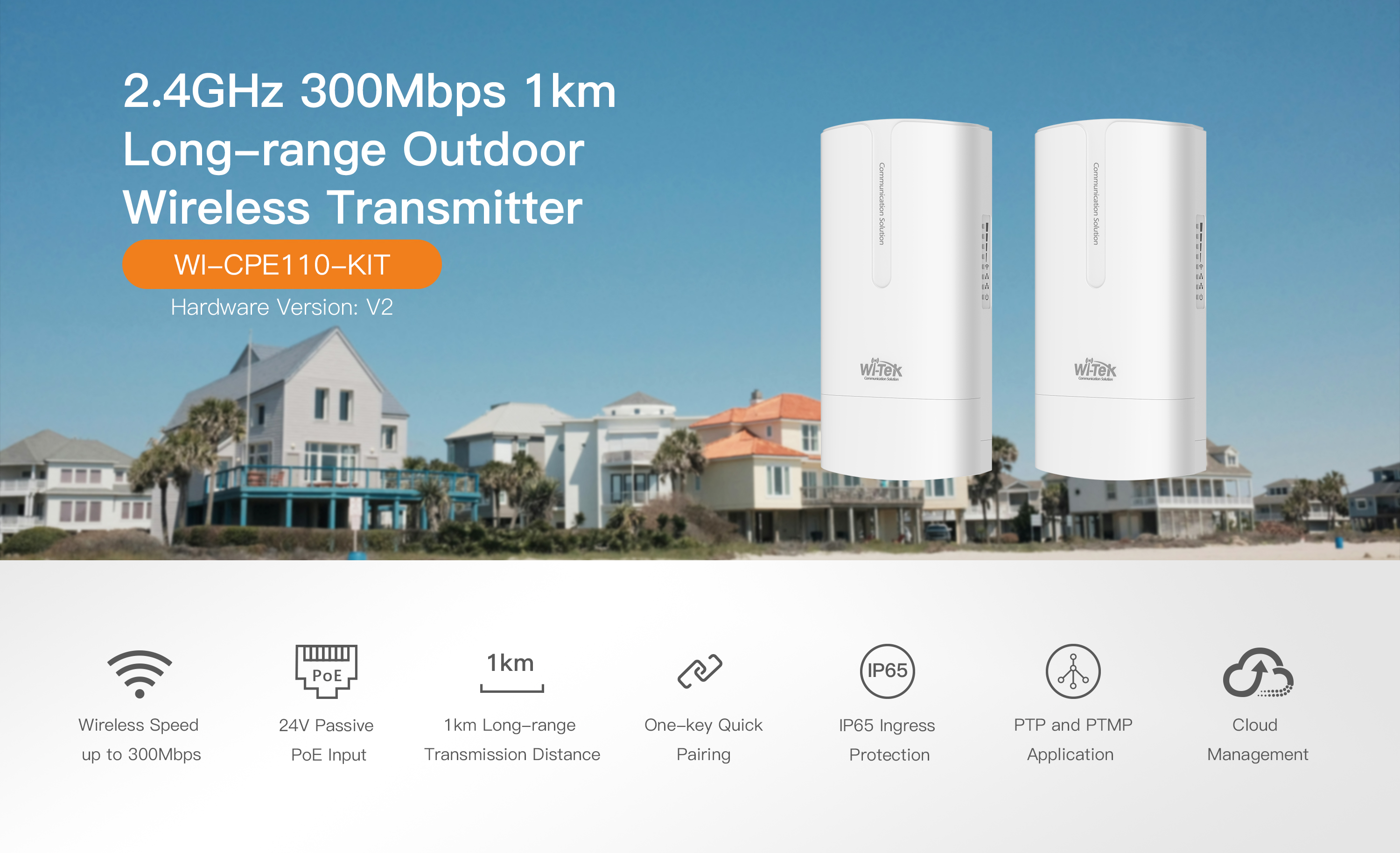 WI-TEK WI-CPE110-KIT 8dbi 300mbps 2.4ghz 1km Harici Access Point 2-li Set 