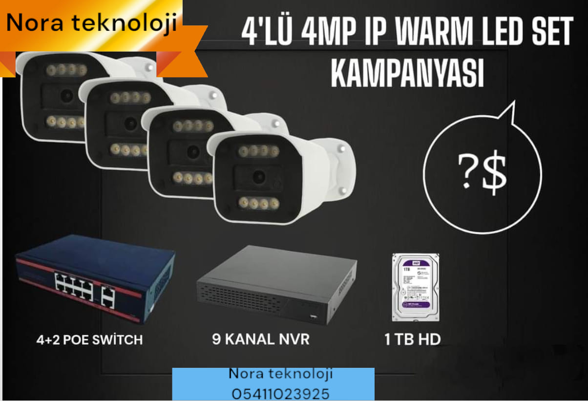 4 Lü ip güvenlik kamera set 4 mp full coolr