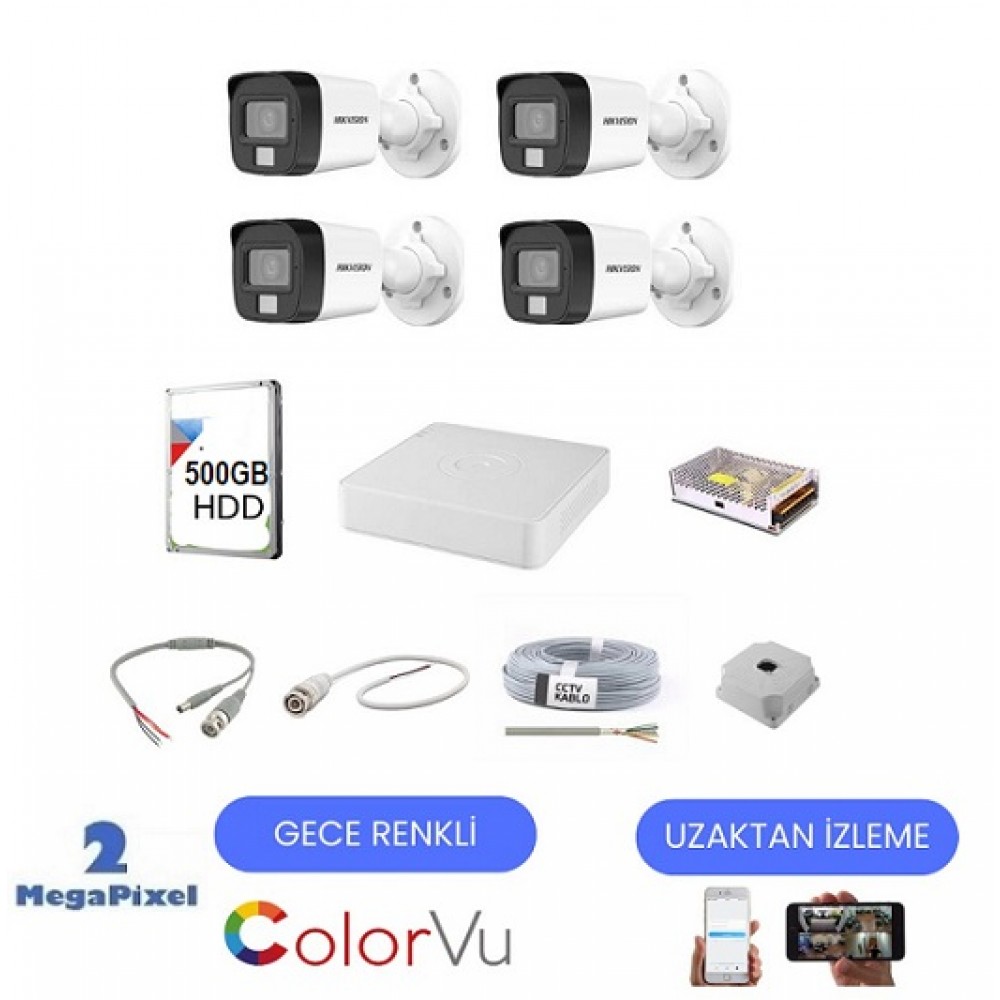 Hikvision Smart Hybrid Light AHD 4 lü set renkli