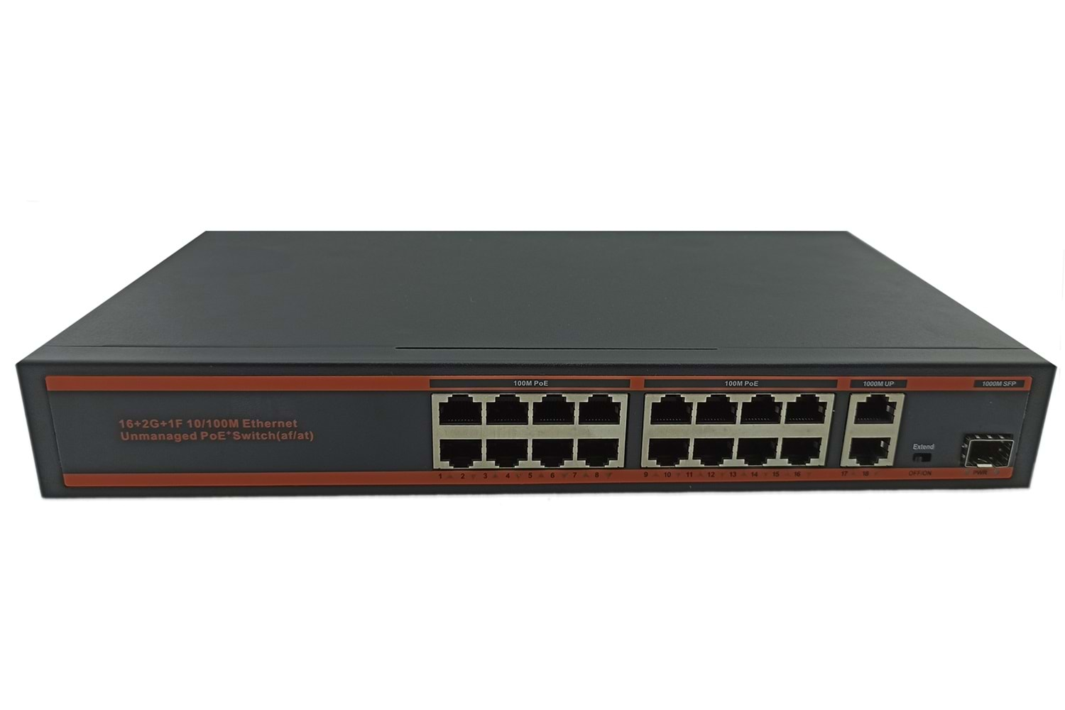 Nova ND1PD1622L 16 Port Poe+ 10-100 Mbps 2 Port 10-100-1000 Mbps Uplink 2 Port SFP Switch 250W 