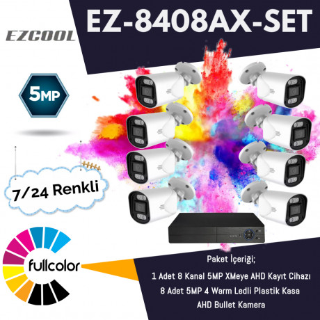 EZCOOL EZ-8408AX-SET 5MP FULLCOLUR 7/24 RENKLİ 8Lİ SET 