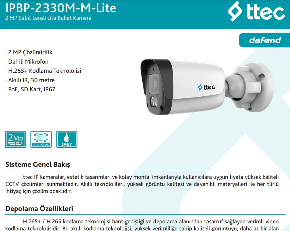 TTEC IPBP-2330M-M(B) 2 MP İP