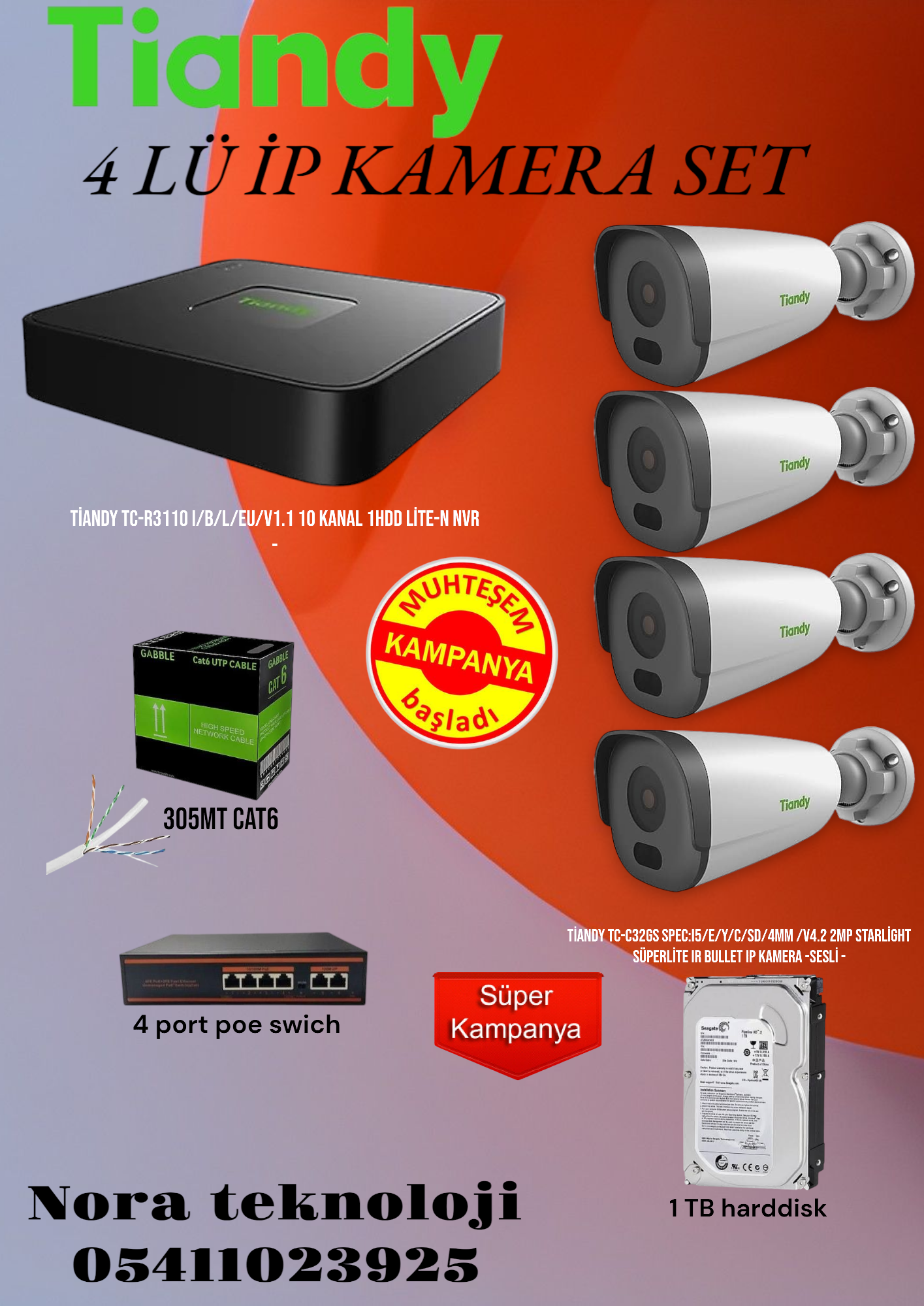 TİANDY 4LÜ İP SET